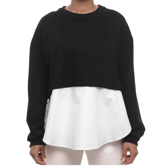 Zara combination poplin black and white sweater, Small oversized - Picture 2 of 6